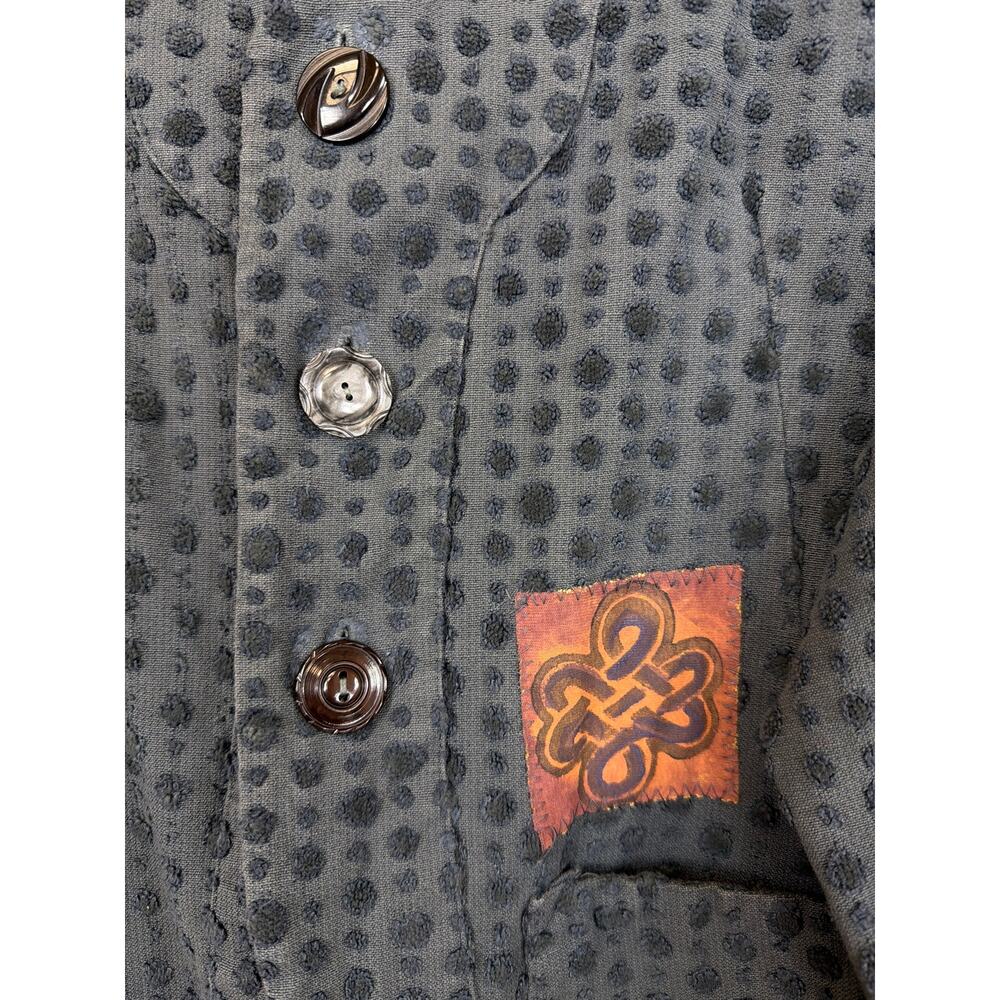 Blue Fish Blue Hand-Printed Long Cotton Jacket Made in USA Size 1 LG / XL - Picture 4 of 11